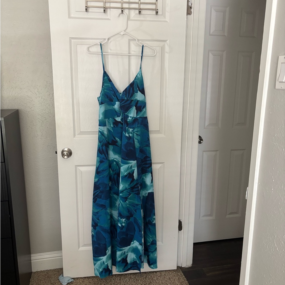 Blue Teal Floral Slip Maxi Dress